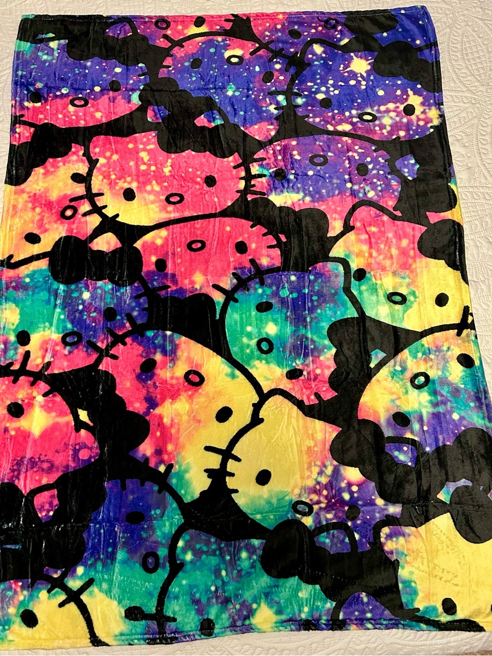 Hello Kitty Neon Galaxy Plush Blanket - Black, Pink, Yellow, Blue, Purple, Green